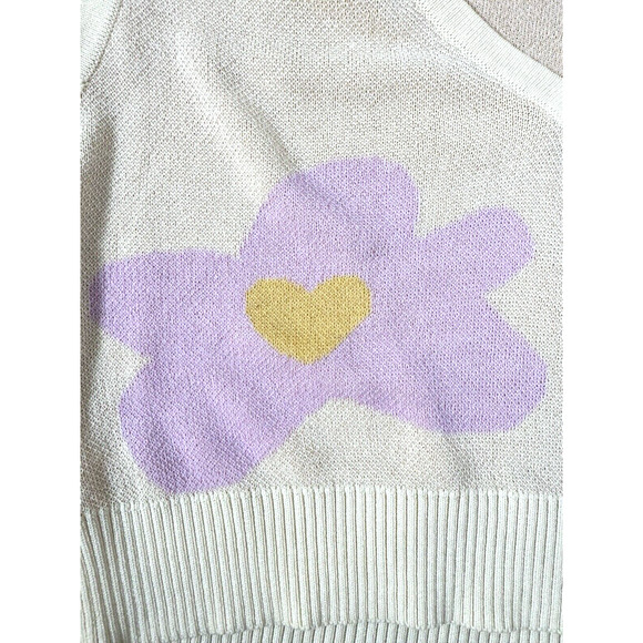 Cider Pastel Yellow Lavender Floral Crop Sweater Vest Twee Preppy Mod Cottage L - Picture 3 of 5